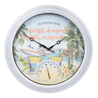 433-3841MV6T 15.75-inch Margaritaville Indoor/Outdoor Wall Clock w/ Temperature